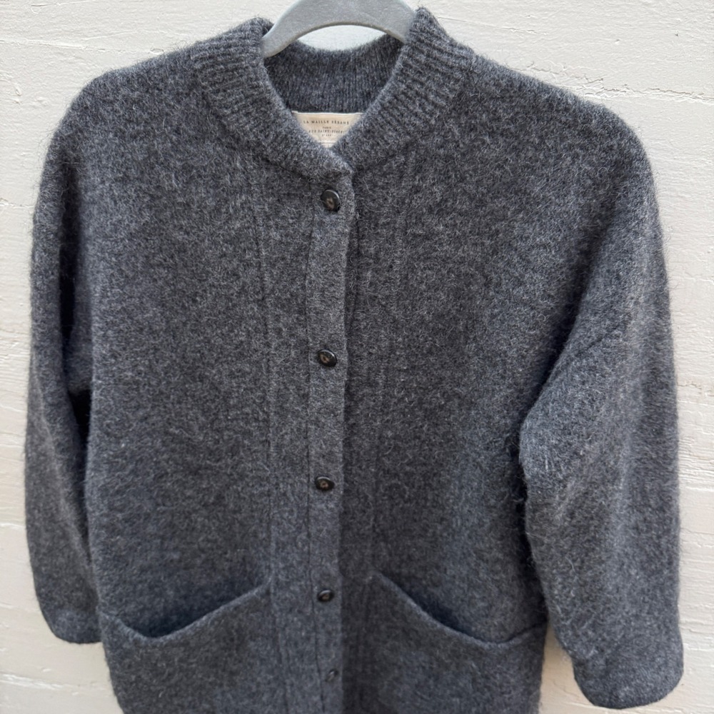 Sezane Cardigan XS Oversized Grey Kid Mohair Wool Button Sweater Coat Pockets - Picture 10 of 16